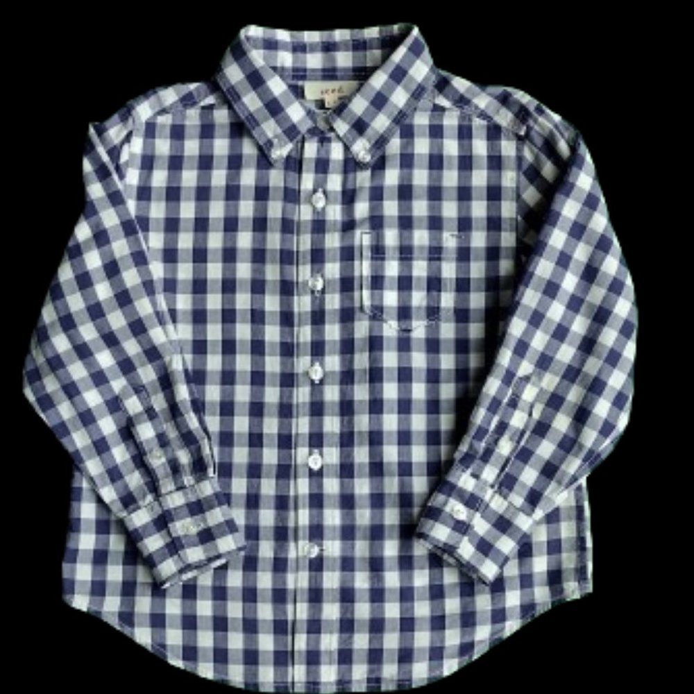 SEED Boys 4-5 Long Sleeve Button Down Navy Blue & White Plaid Cotton Shirt